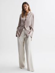Reiss Tops | Lola Oversized Silk Button Through Shirt Champagne - Women