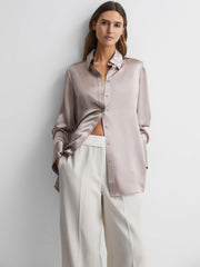 Reiss Tops | Lola Oversized Silk Button Through Shirt Champagne - Women