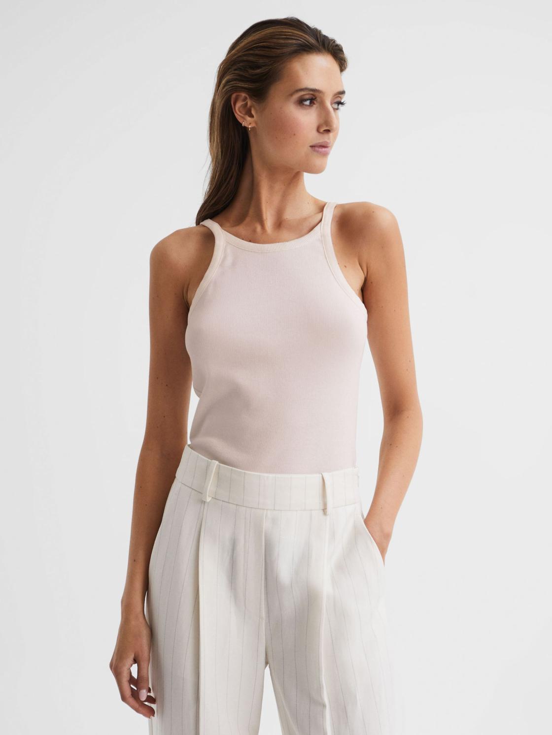 Reiss Tops | Louisa Crew Neck Ribbed Cami Vest Top Black - Women