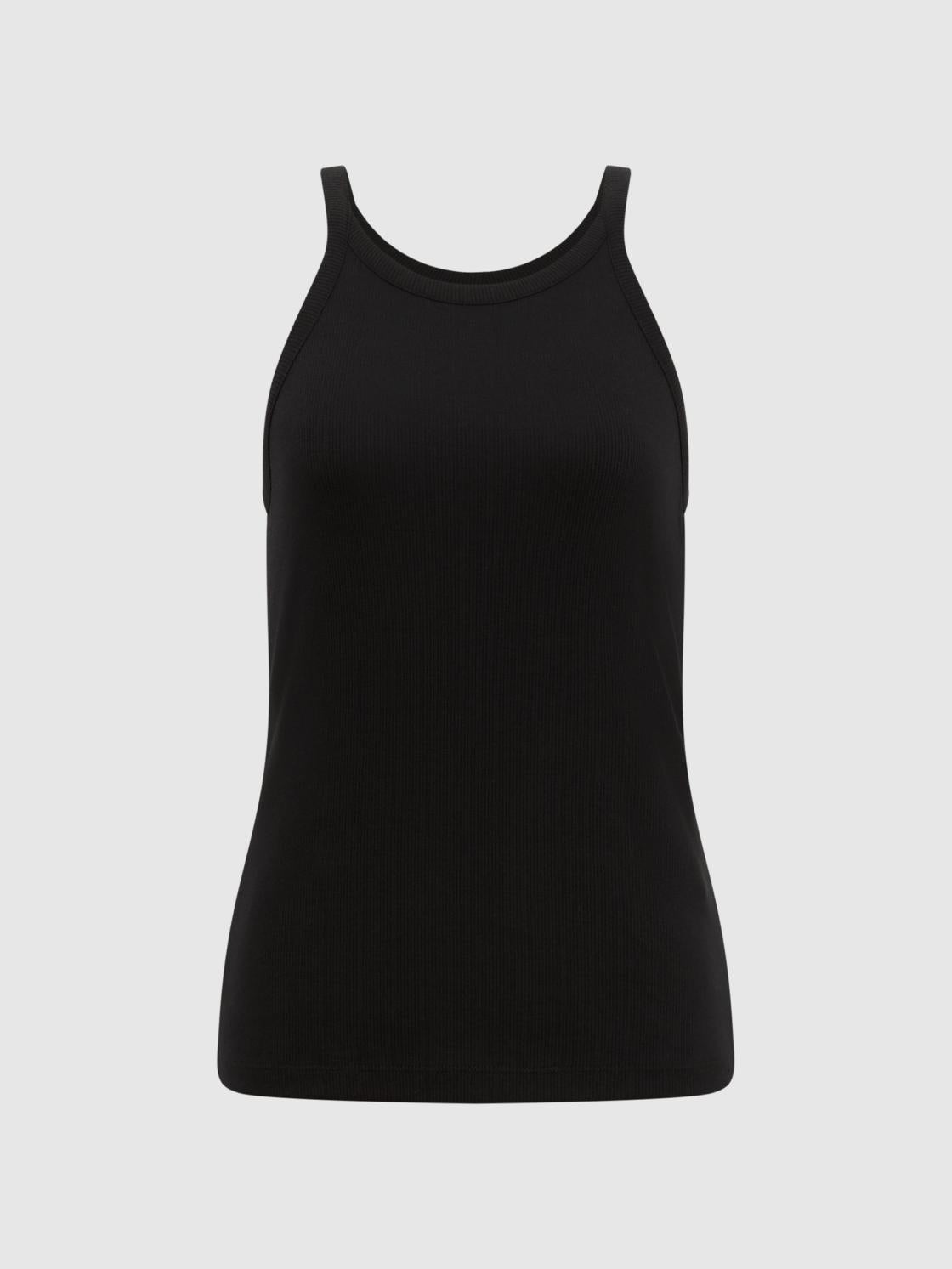 Reiss Tops | Louisa Crew Neck Ribbed Cami Vest Top Black - Women