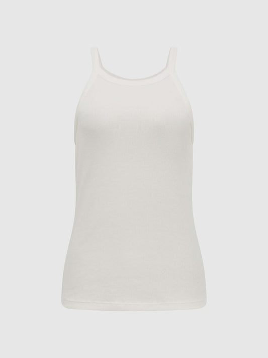 Reiss Tops | Louisa Crew Neck Ribbed Cami Vest Top Black - Women