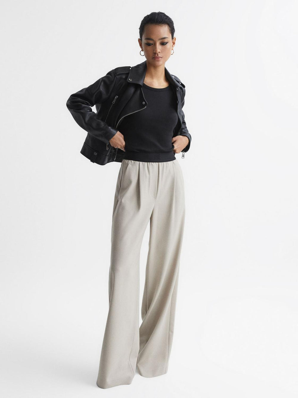 Reiss Tops | Louisa Crew Neck Ribbed Cami Vest Top Black - Women