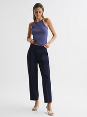 Reiss Tops | Louisa Crew Neck Ribbed Cami Vest Top Dusty Blue - Women