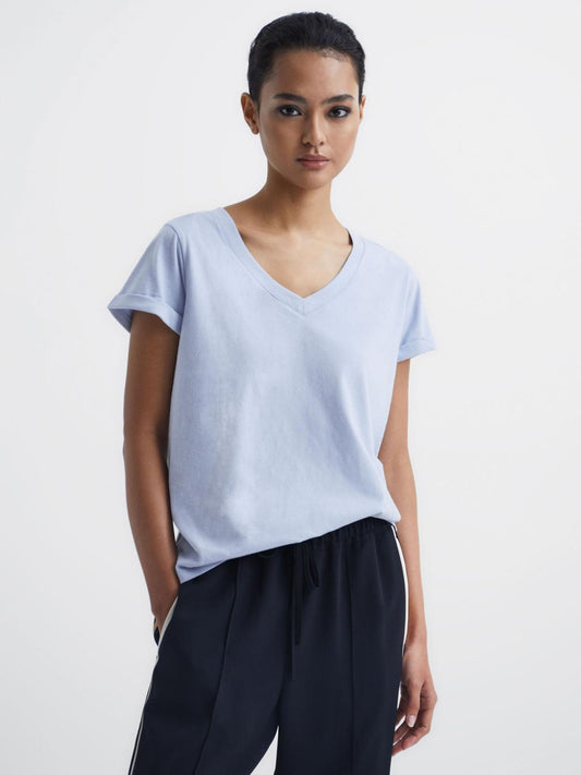 Reiss Tops | Luana Cotton Jersey V-Neck T-Shirt Black - Women