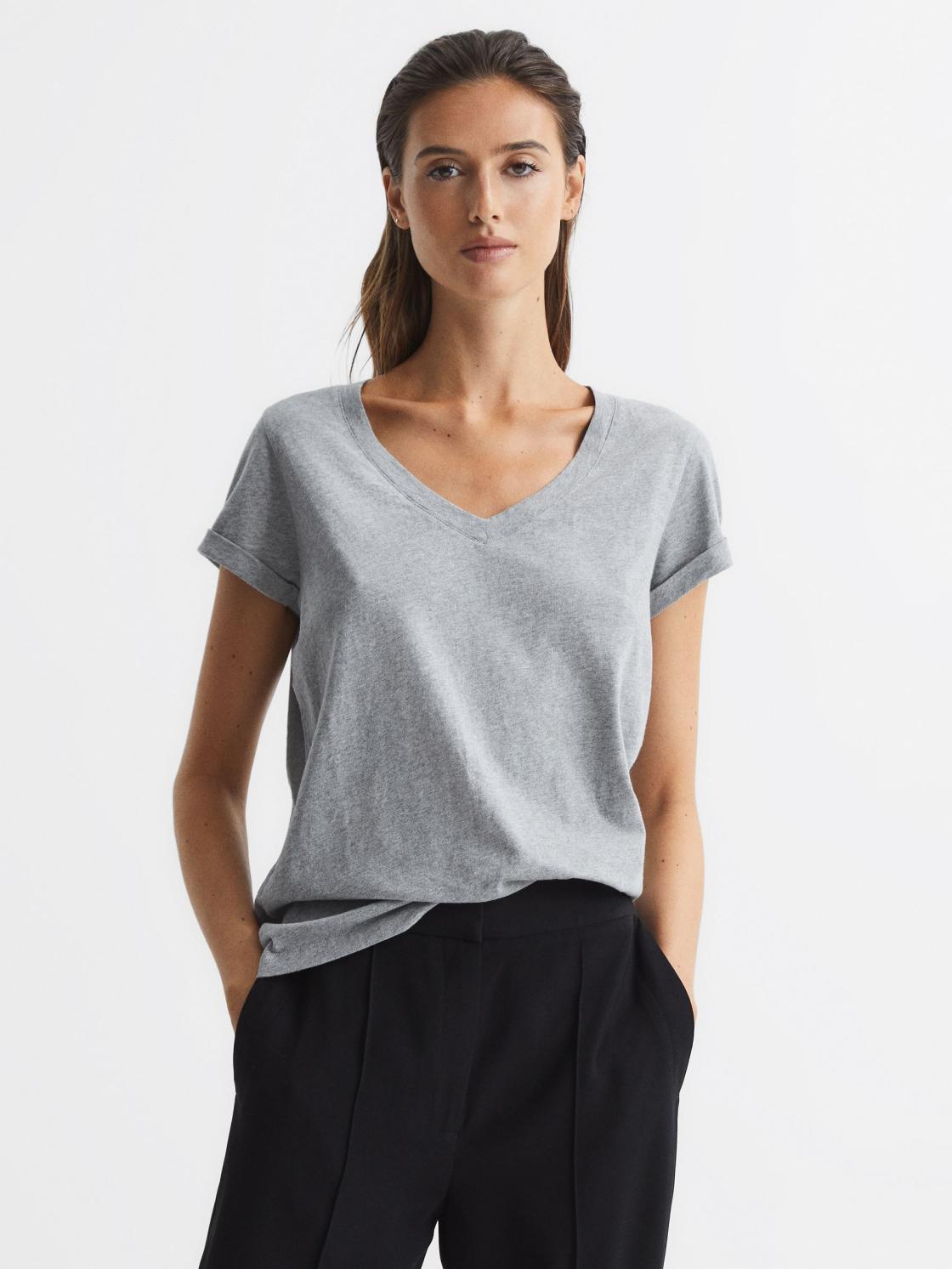 Reiss Tops | Luana Cotton Jersey V-Neck T-Shirt Black - Women