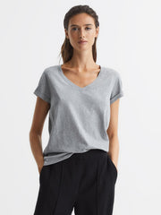 Reiss Tops | Luana Cotton Jersey V-Neck T-Shirt Black - Women