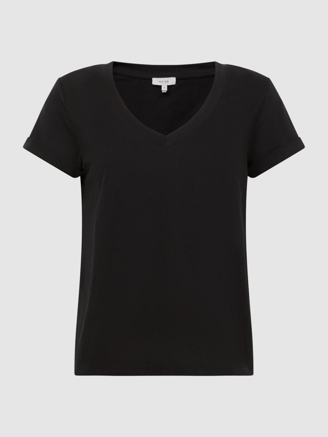 Reiss Tops | Luana Cotton Jersey V-Neck T-Shirt Black - Women