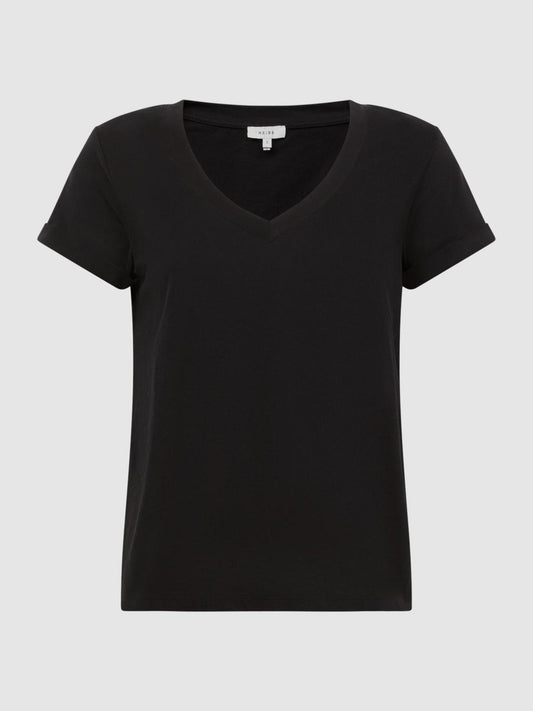 Reiss Tops | Luana Cotton Jersey V-Neck T-Shirt Black - Women