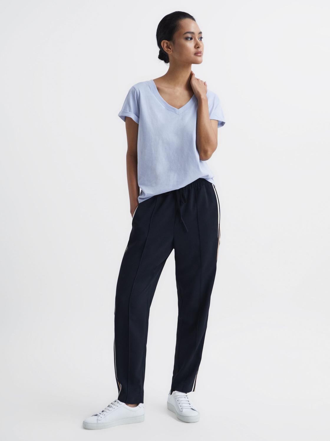 Reiss Tops | Luana Cotton Jersey V-Neck T-Shirt Black - Women