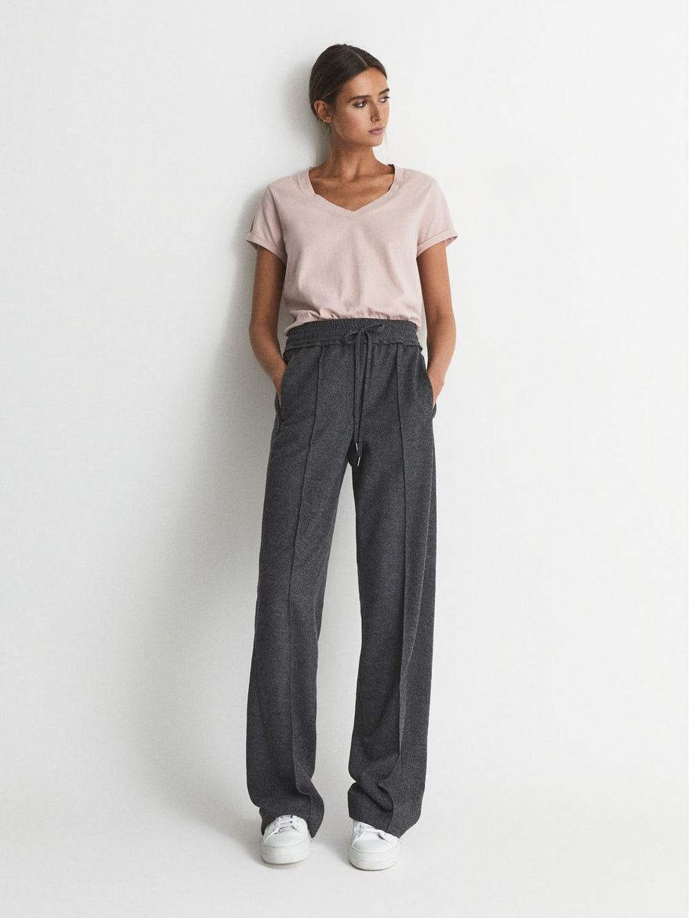 Reiss Tops | Luana Cotton Jersey V-Neck T-Shirt Black - Women