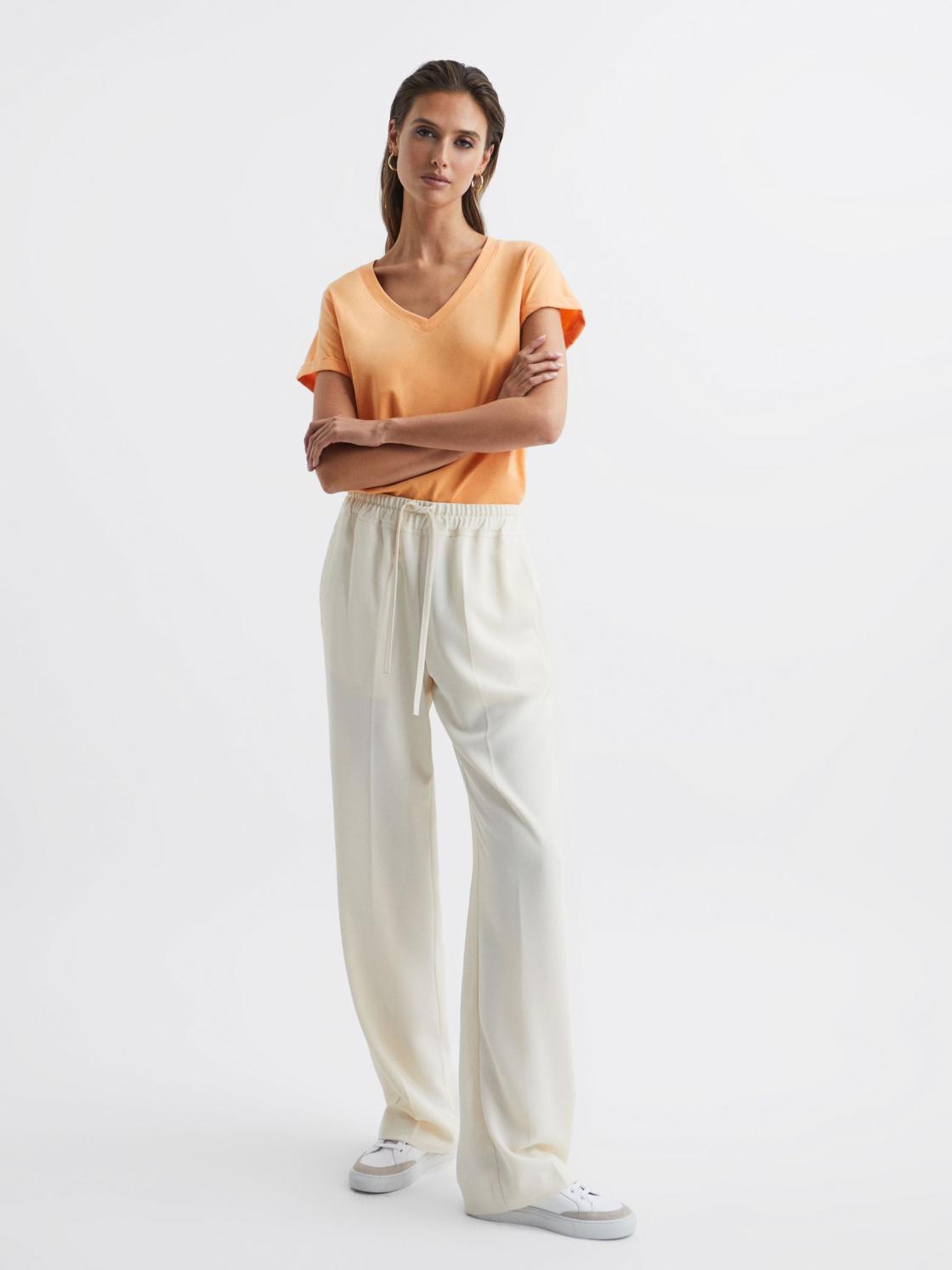 Reiss Tops | Luana Cotton Jersey V-Neck T-Shirt Black - Women