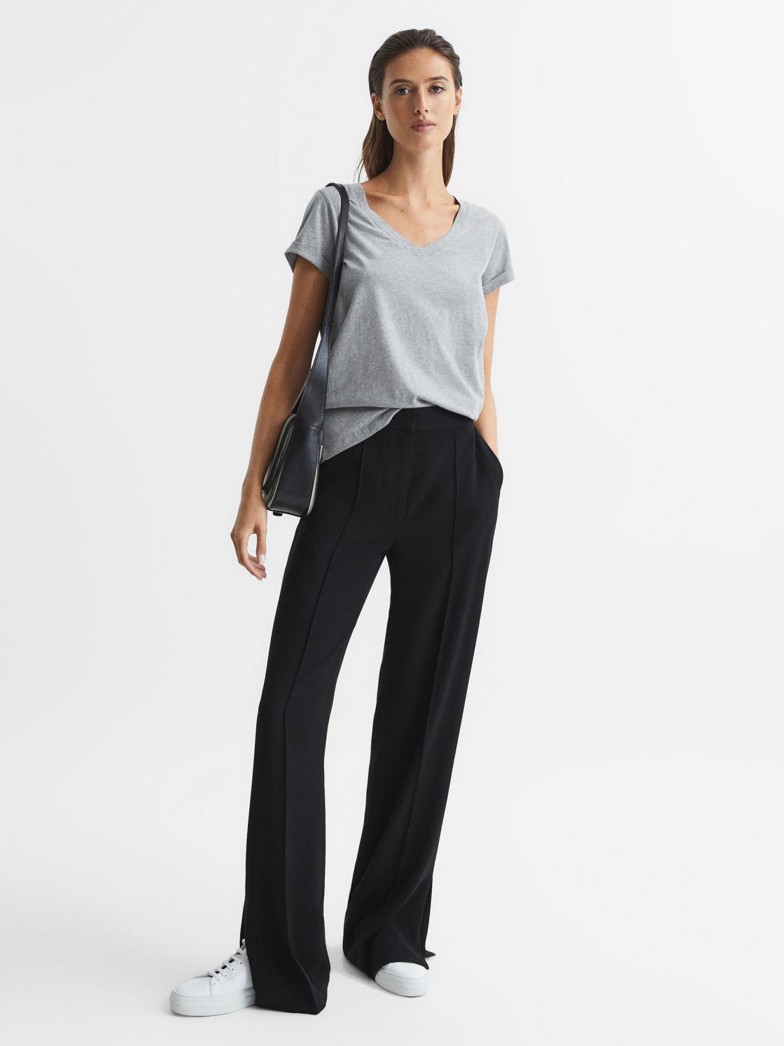 Reiss Tops | Luana Cotton Jersey V-Neck T-Shirt Black - Women