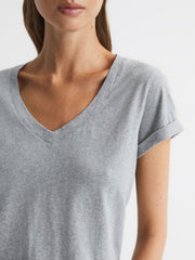 Reiss Tops | Luana Cotton Jersey V-Neck T-Shirt Black - Women