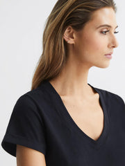Reiss Tops | Luana Cotton Jersey V-Neck T-Shirt Black - Women