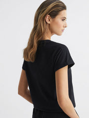 Reiss Tops | Luana Cotton Jersey V-Neck T-Shirt Black - Women