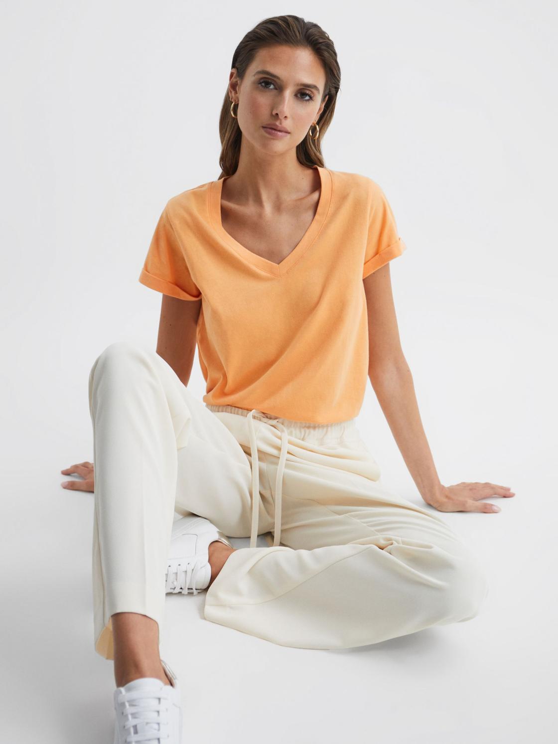 Reiss Tops | Luana Cotton Jersey V-Neck T-Shirt Black - Women