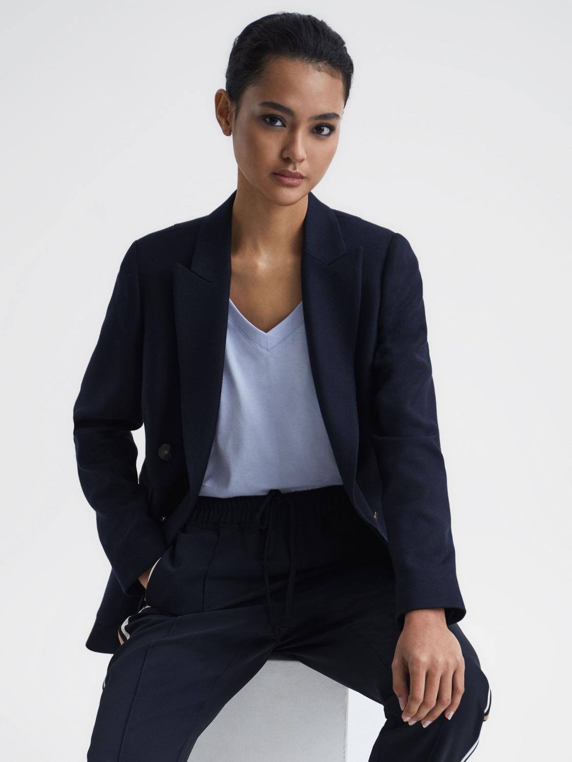 Reiss Tops | Luana Cotton Jersey V-Neck T-Shirt Black - Women