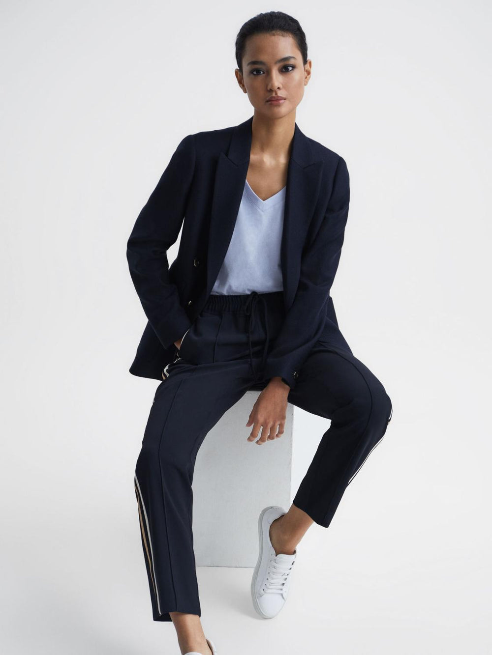 Reiss Tops | Luana Cotton Jersey V-Neck T-Shirt Black - Women