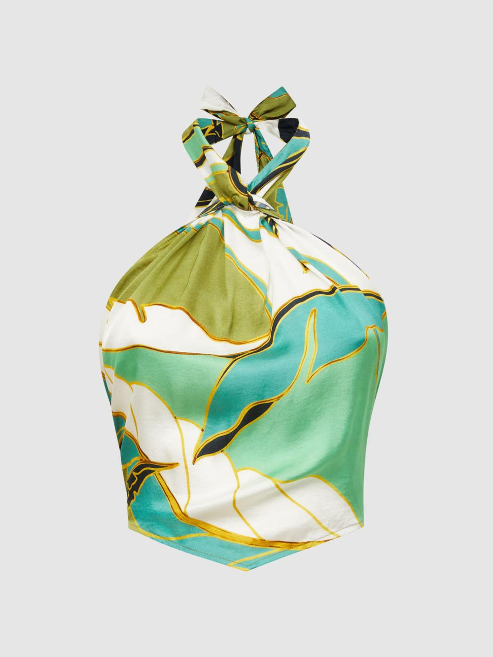 Reiss Tops | Luna Printed Halter Neck Crop Top Green - Women