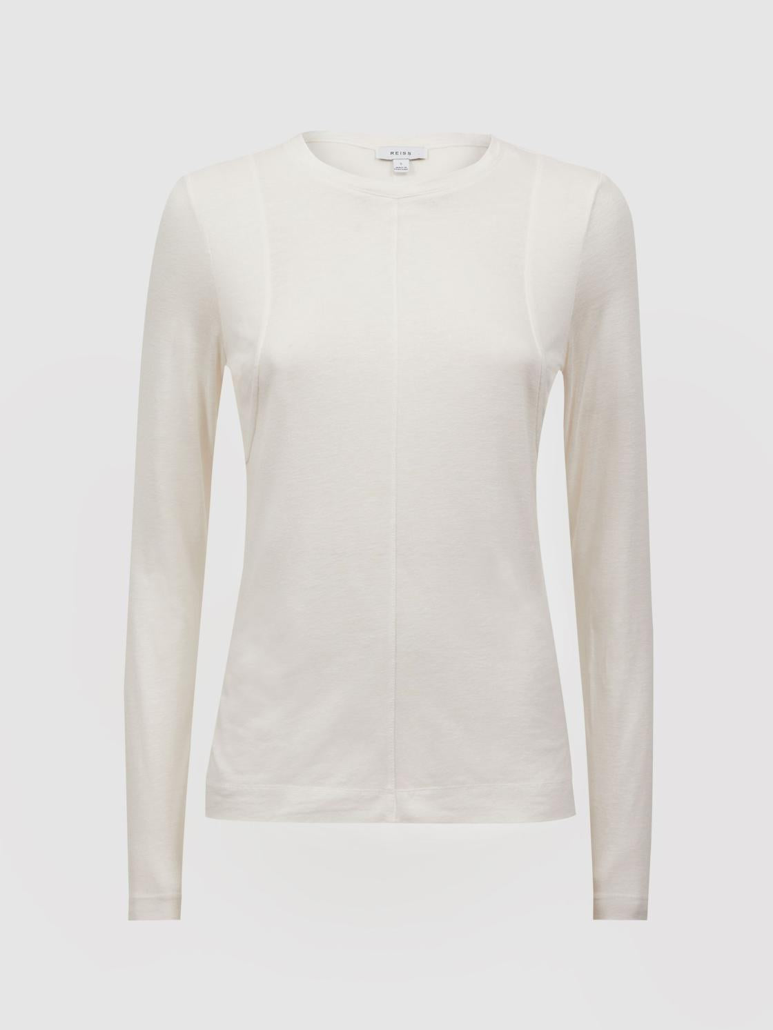 Reiss Tops | Mai Linen Long Sleeve T-Shirt Ivory - Women