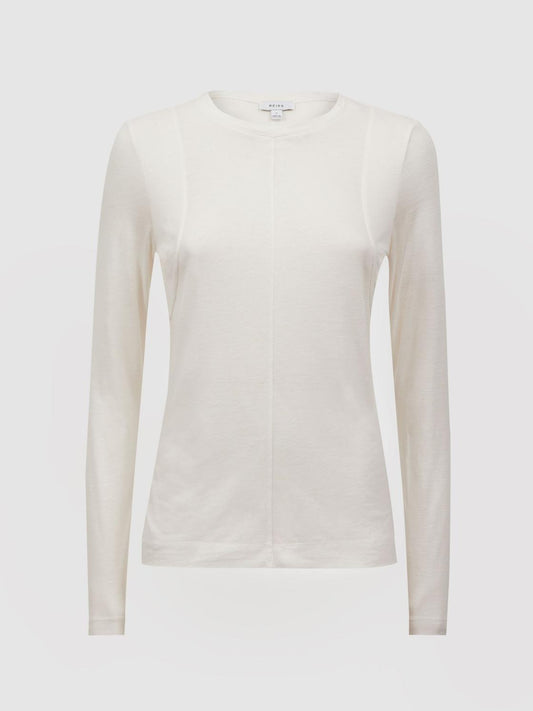 Reiss Tops | Mai Linen Long Sleeve T-Shirt Ivory - Women