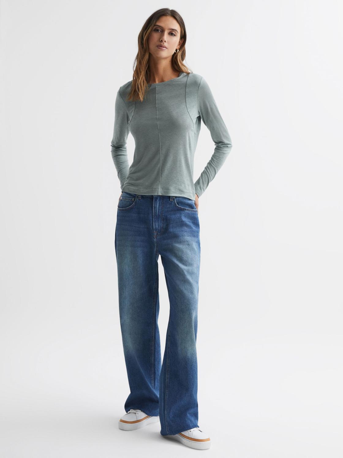 Reiss Tops | Mai Linen Long Sleeve T-Shirt Ivory - Women