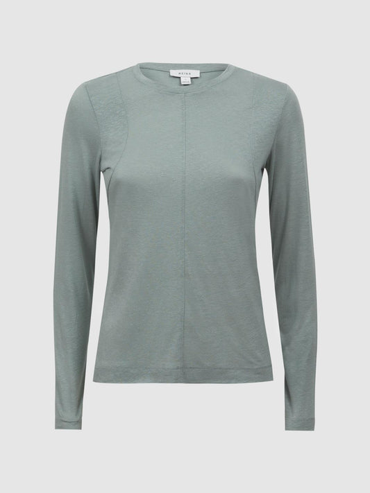 Reiss Tops | Mai Linen Long Sleeve T-Shirt Ivory - Women