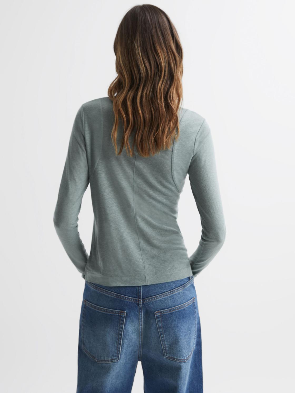 Reiss Tops | Mai Linen Long Sleeve T-Shirt Ivory - Women