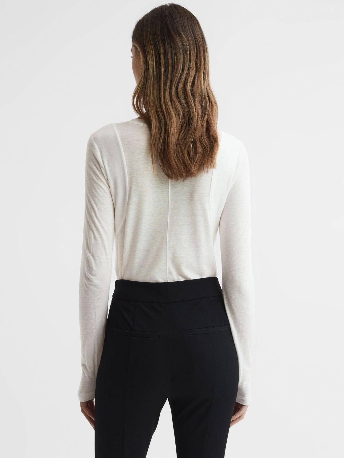 Reiss Tops | Mai Linen Long Sleeve T-Shirt Ivory - Women