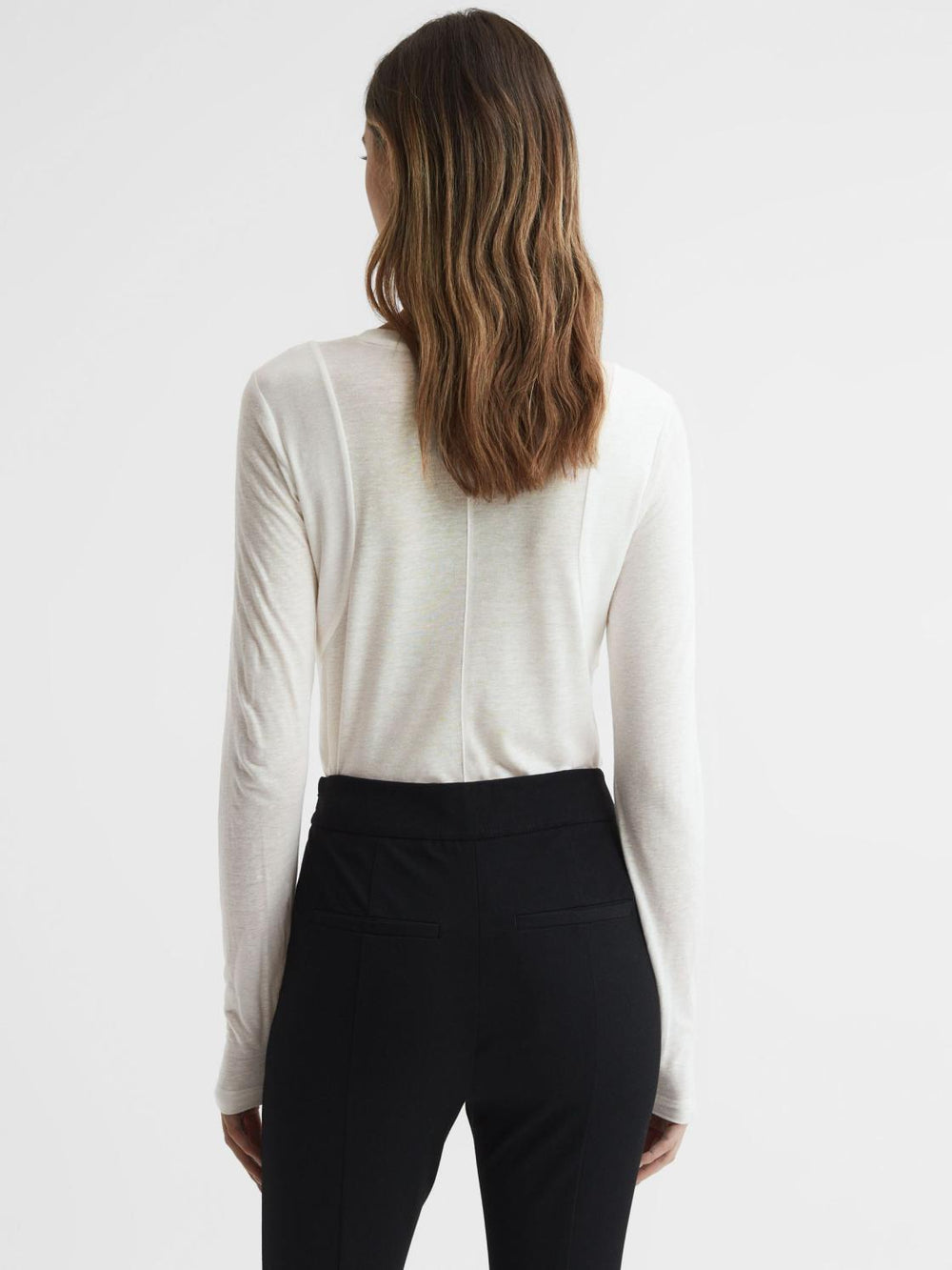 Reiss Tops | Mai Linen Long Sleeve T-Shirt Ivory - Women