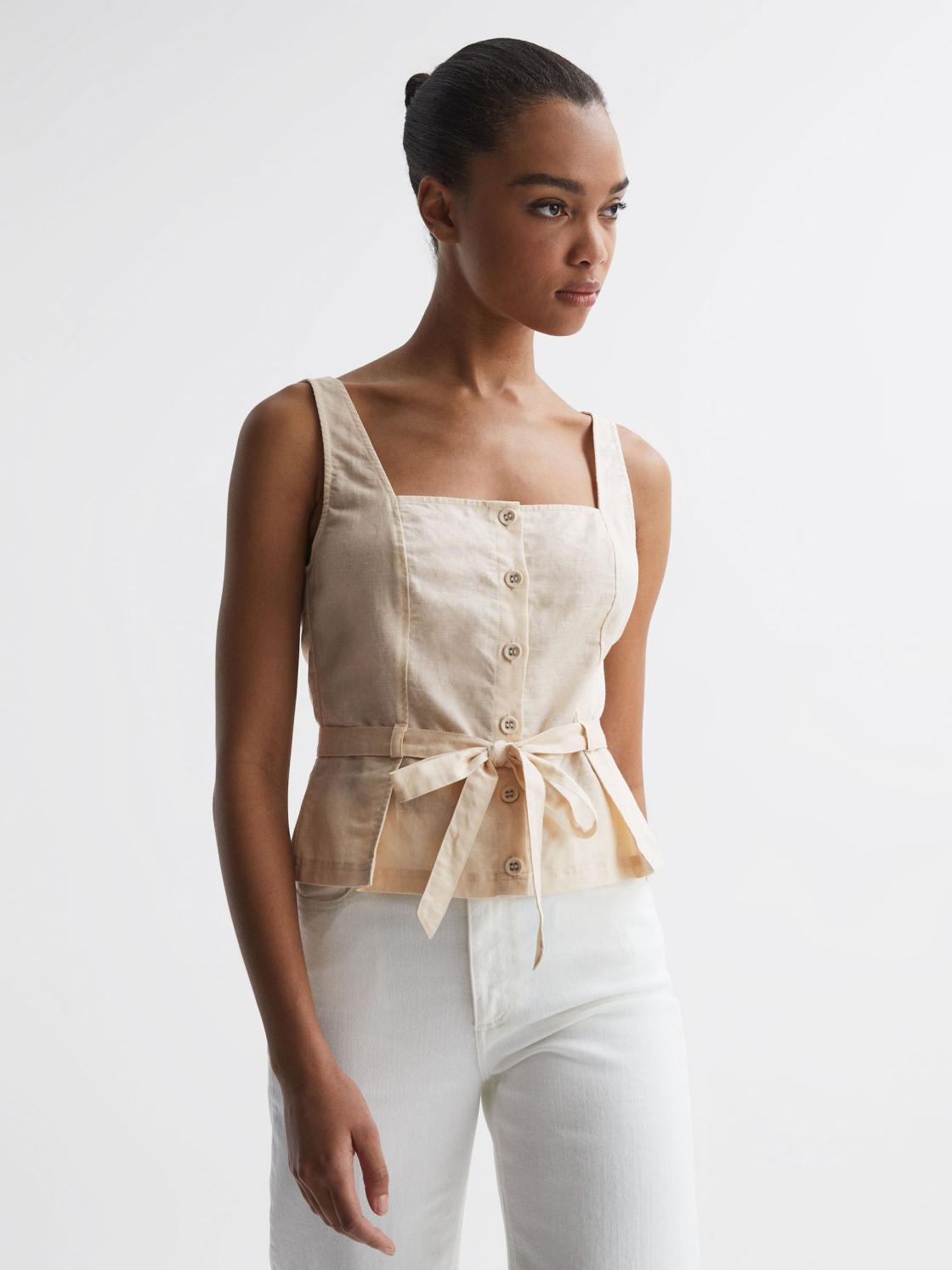 Reiss Tops | Melbye Paige Square Neck Belted Top Antique Paper - Women