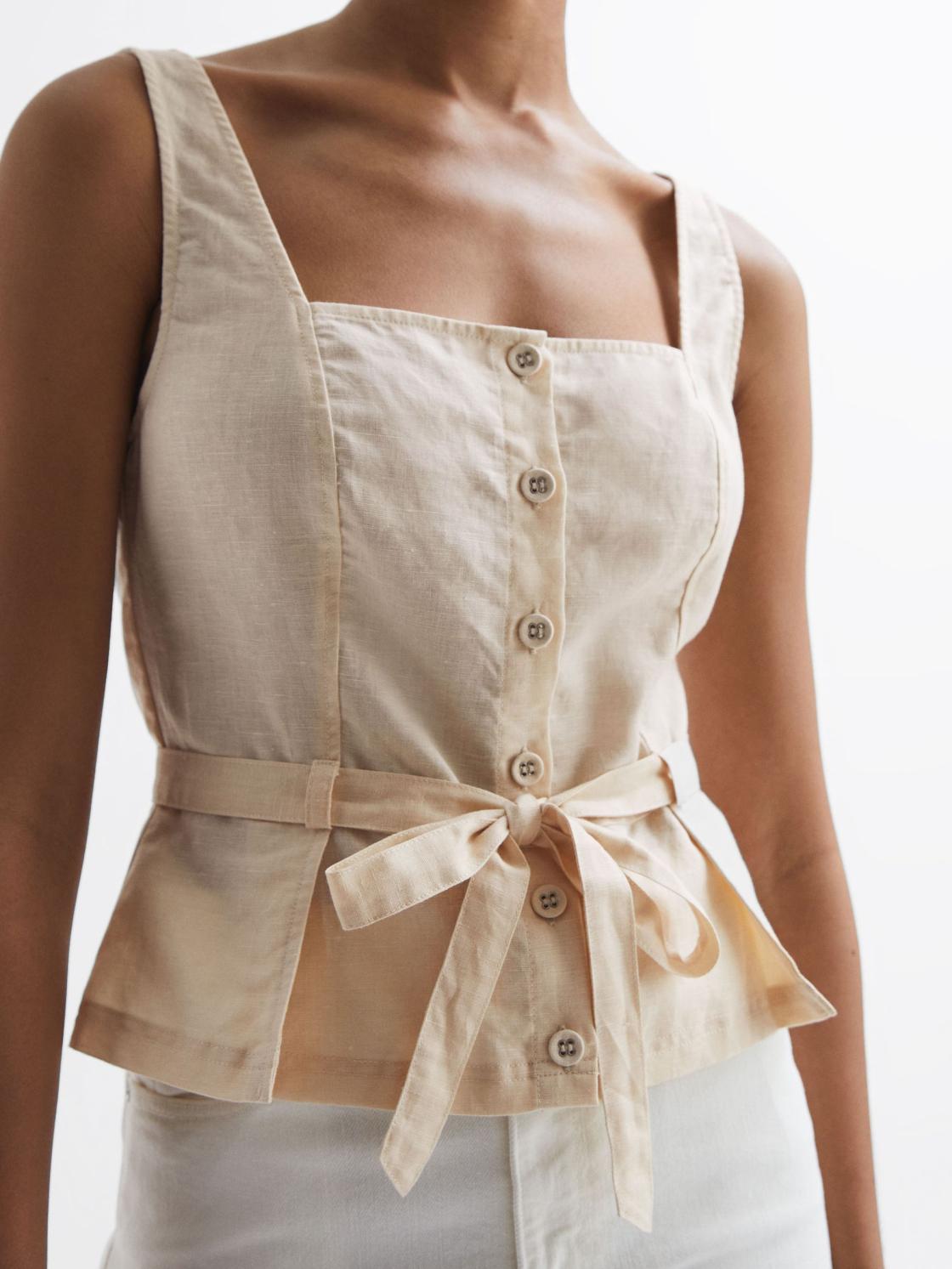 Reiss Tops | Melbye Paige Square Neck Belted Top Antique Paper - Women