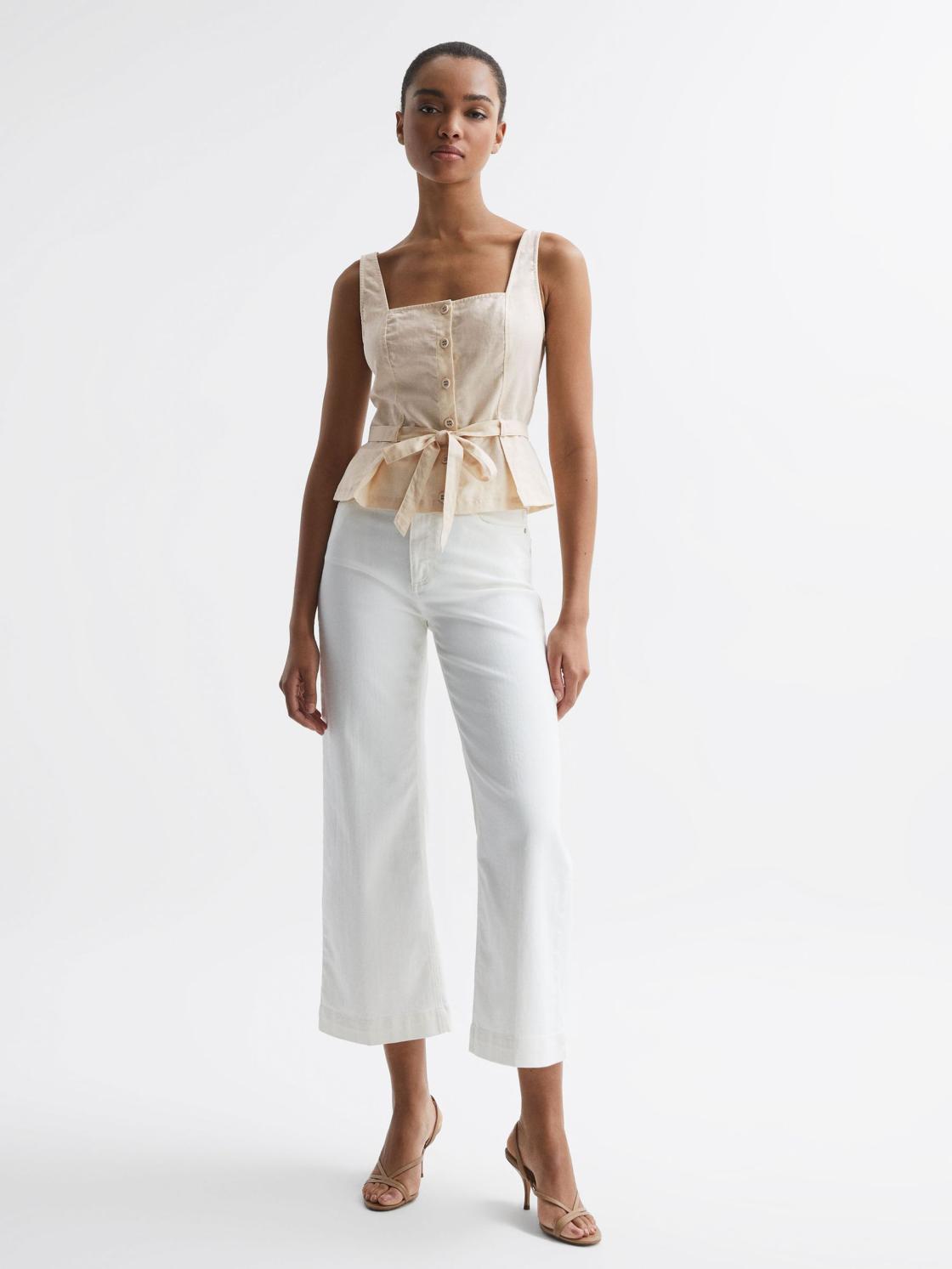 Reiss Tops | Melbye Paige Square Neck Belted Top Antique Paper - Women