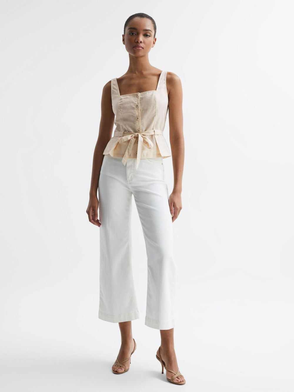 Reiss Tops | Melbye Paige Square Neck Belted Top Antique Paper - Women