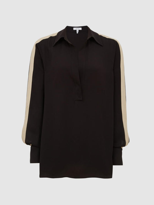 Reiss Tops | Millie Side Stripe Shirt Black - Women