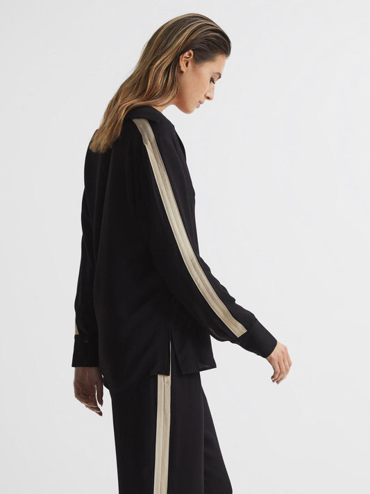Reiss Tops | Millie Side Stripe Shirt Black - Women