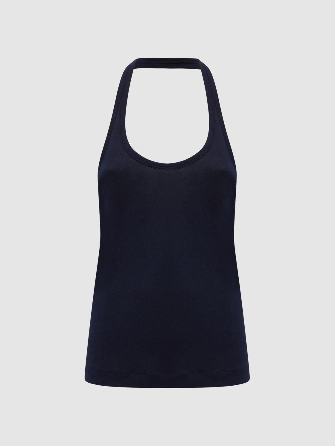 Reiss Tops | Molly Cotton Halter Neck Vest Navy - Women