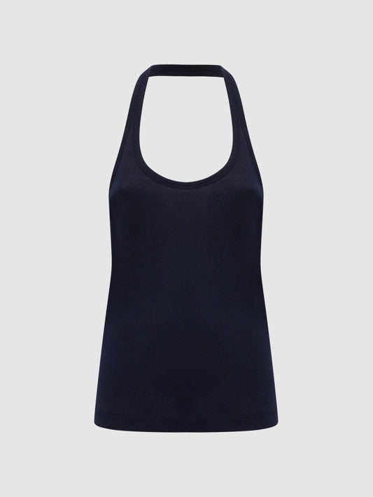 Reiss Tops | Molly Cotton Halter Neck Vest Navy - Women