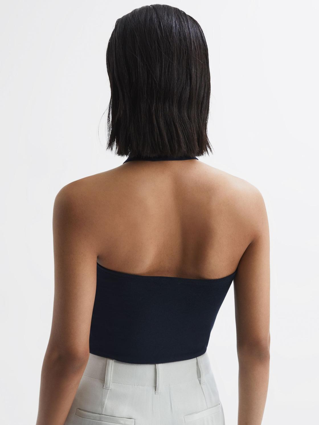 Reiss Tops | Molly Cotton Halter Neck Vest Navy - Women