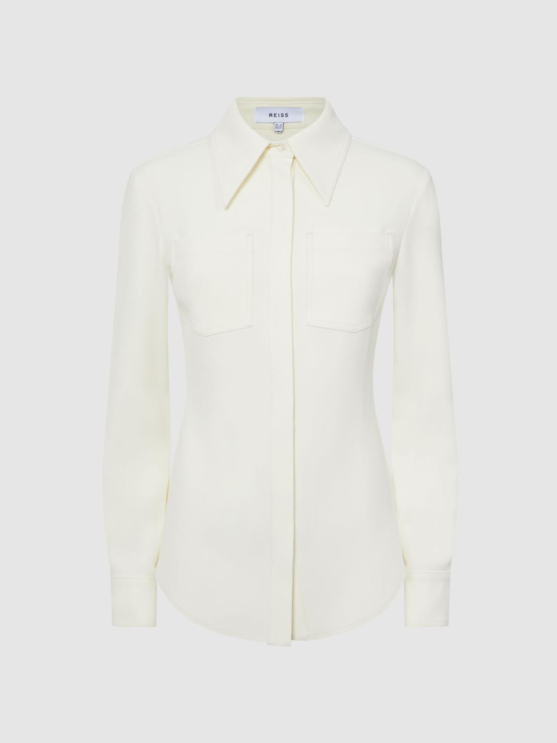 Reiss Tops | Natalia Stitch Detail Fitted Shirt Ivory - Women