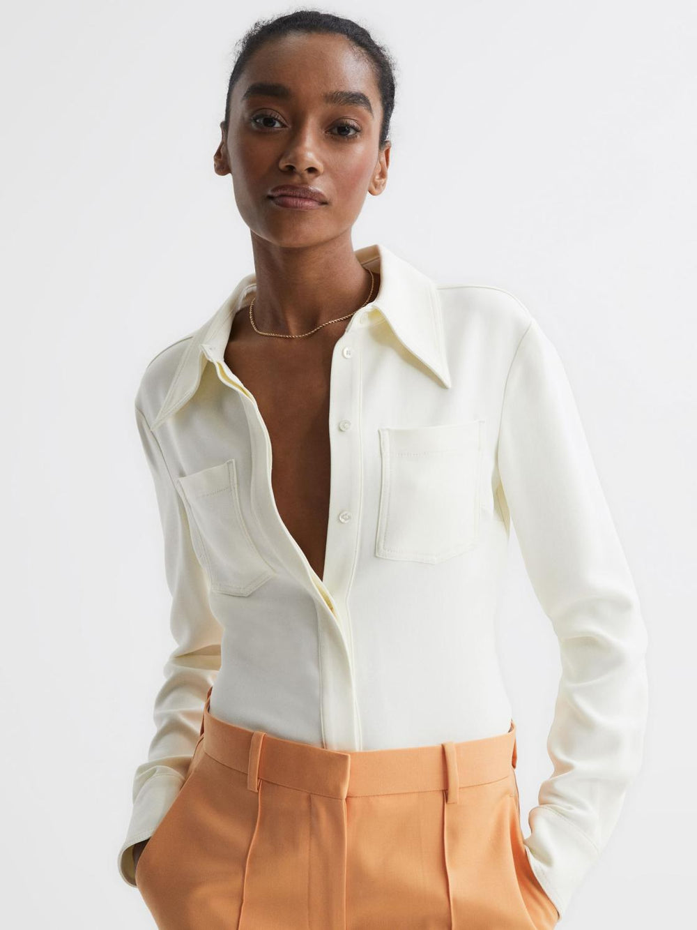 Reiss Tops | Natalia Stitch Detail Fitted Shirt Ivory - Women
