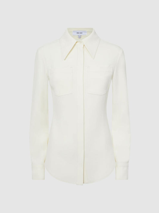 Reiss Tops | Natalia Stitch Detail Fitted Shirt Ivory - Women