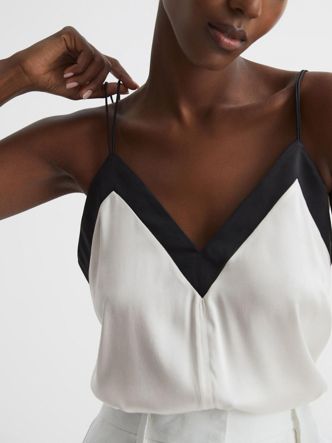 Reiss Tops | Payton Silk Blend Colourblock Vest Ivory/black - Women
