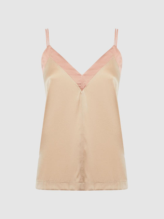 Reiss Tops | Payton Silk Blend Colourblock Vest Pink/nude - Women