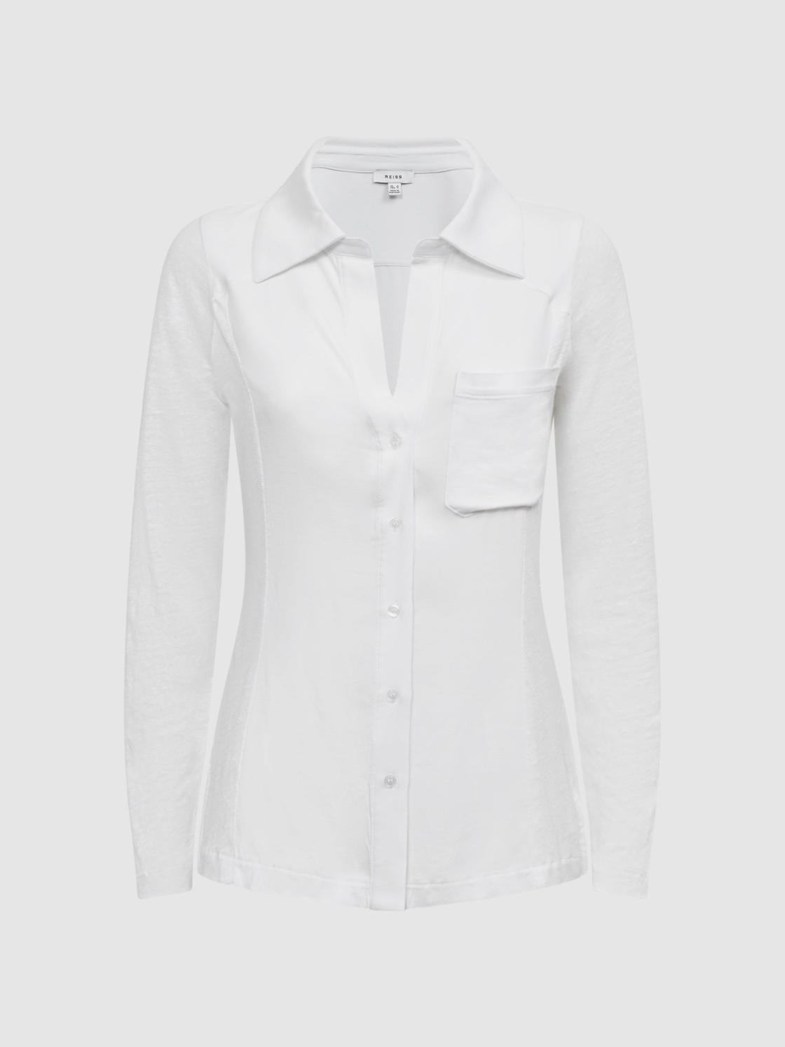 Reiss Tops | Phillipa Linen Sheer Button Through Shirt White - Women