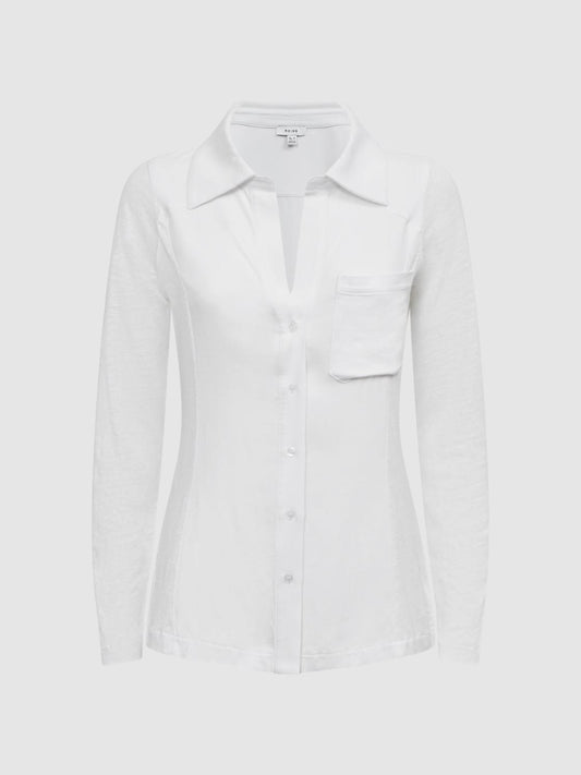 Reiss Tops | Phillipa Linen Sheer Button Through Shirt White - Women