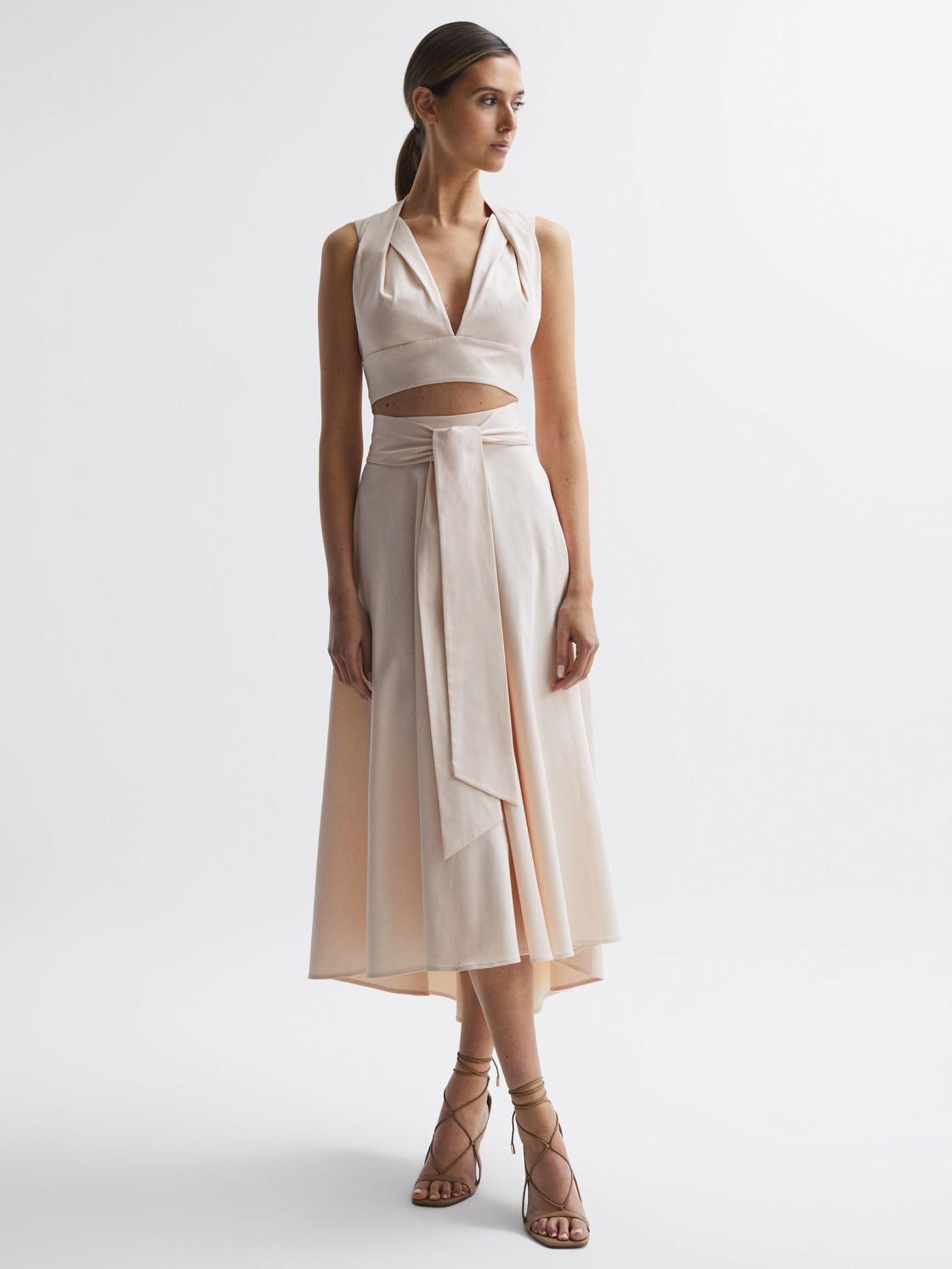 Reiss Tops | Rebecca Cropped V-Neck Open Back Top Nude - Women