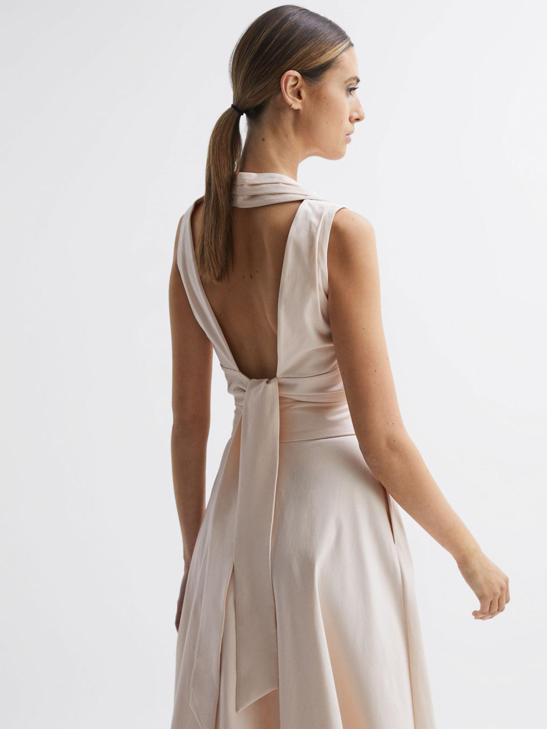 Reiss Tops | Rebecca Cropped V-Neck Open Back Top Nude - Women