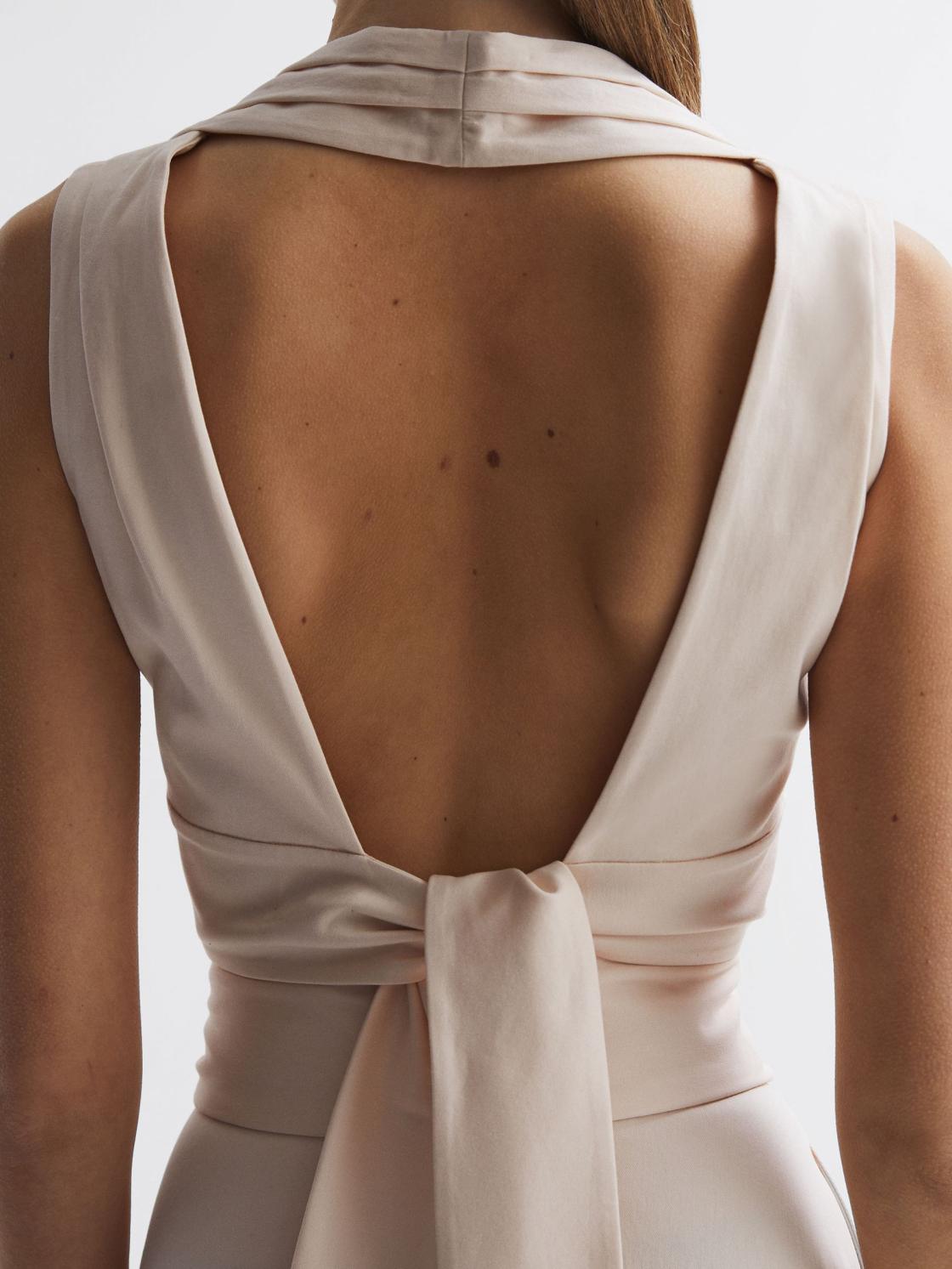 Reiss Tops | Rebecca Cropped V-Neck Open Back Top Nude - Women