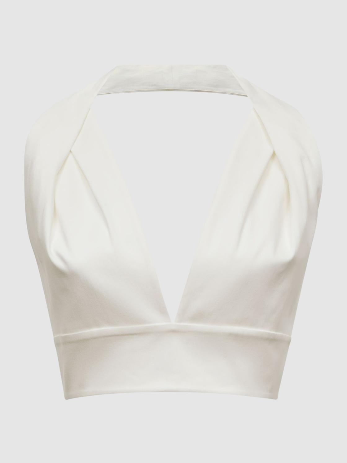 Reiss Tops | Rebecca Cropped V-Neck Open Back Top White - Women